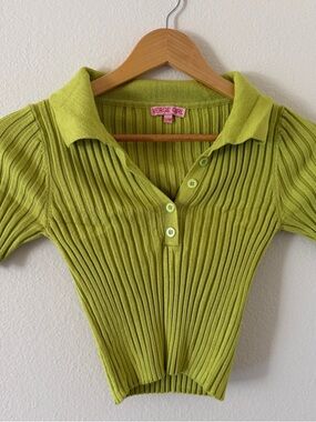 Verge Girl Lime Ribbed Polo Crop Top